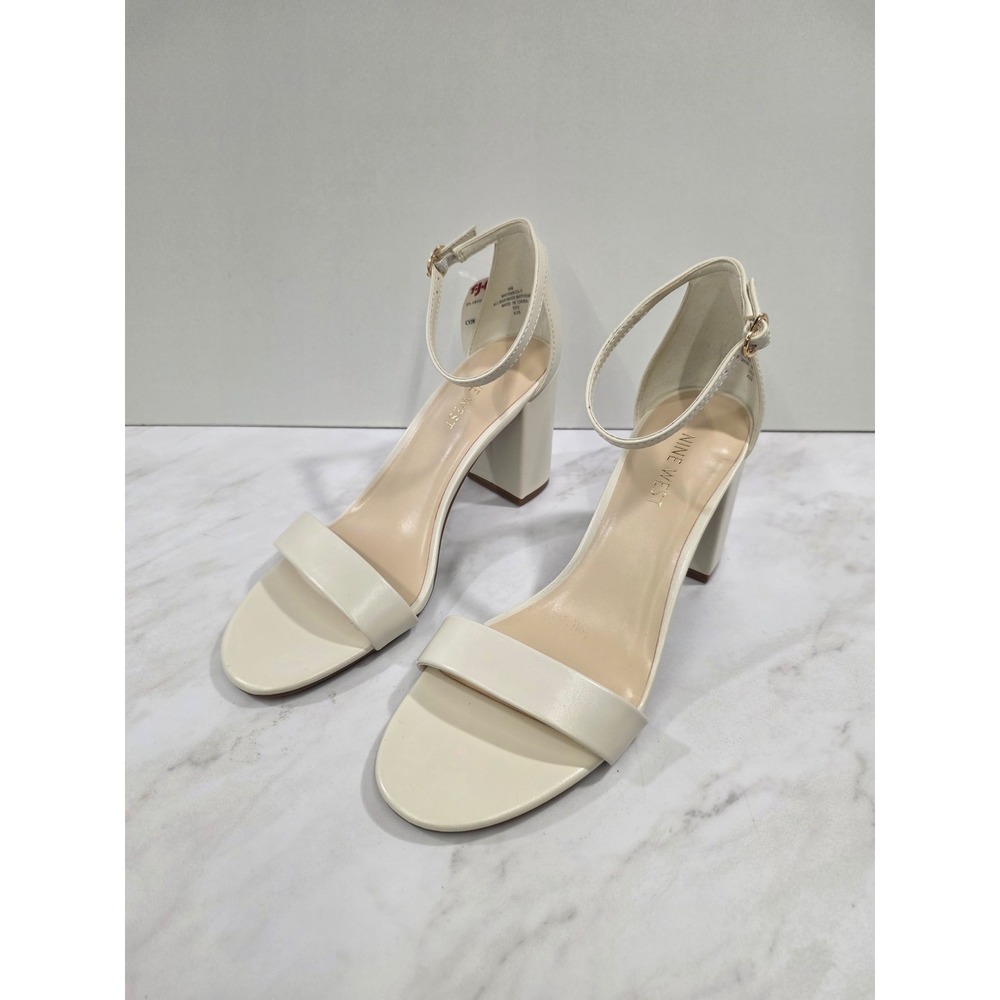 Minimalist Bridal Sandals Block Heel Ankle Strap Nine West Women 9 Cream